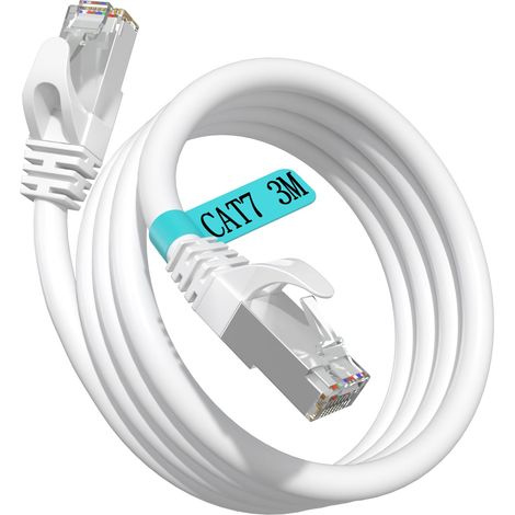 Cable Ethernet 3m Cat7 Blanc Câble Réseau 3Mètre Blindé SFTP Gigabit Haute Vitesse 10Gbit/s 600MHz Câble RJ45 Extérieur Imperméable Cable LAN Cuivre Câble Internet pour Routeur Switch Modem (1/5)