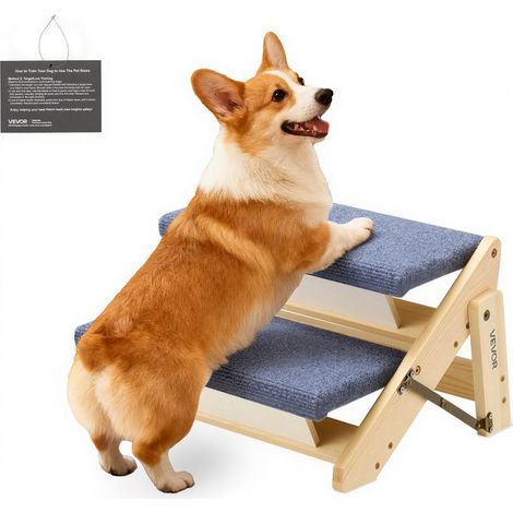 Escalier pour Chien Pliable 2 Marches pour Chien Convertible en Rampe pour Canapé Lit Voiture Chats Chiens Animaux de Compagnie Jusqu'à 50 kg, Hauteur Marche 12 cm, en Bois de Pin et Feutrine (1/5)