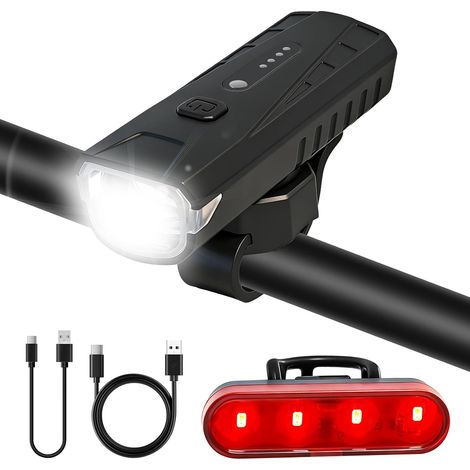 Luci anteriori e posteriori per bicicletta, 6+4 modalità, LED super luminosi, ricaricabili tramite USB, impermeabili IPX6, set per ciclismo notturno, campeggio e zaino in spalla. (1/5)