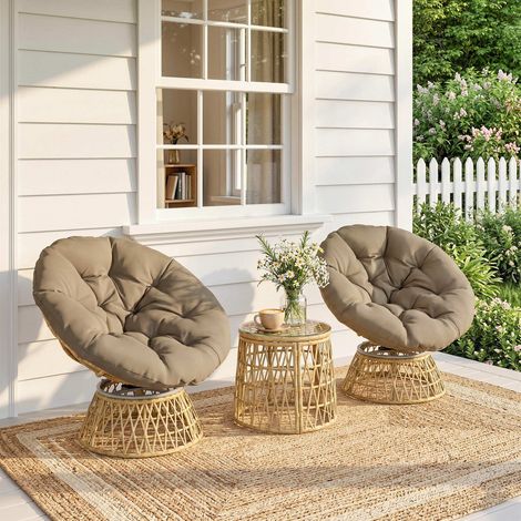Ensemble bistro, ensemble de balcon, ensemble de terrasse, résistant aux intempéries, coussins amovibles, 85 cm x 70 cm x 82 cm, naturel et marron clair (1/5)