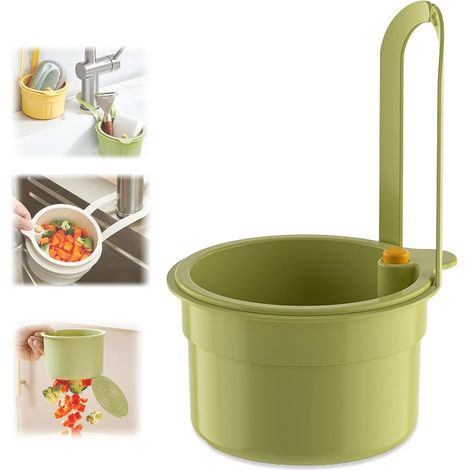 Filtro per rubinetto da lavabo a parete con sistema di scarico a pressione - Raccoglitore di residui alimentari e scolapiatti multifunzionale per la cucina - Verde (1/4)