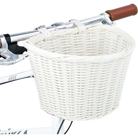 [NEVER USED] Woven Bike Basket Elegant Semicircle Basket for Adult Bicycles Front Handlebar with Adjustable Leather Straps Waterproof Storage Bicycle Basket- 11.02 x 9.25 x 7.68 inches, White