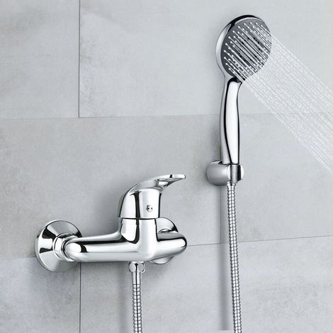 Mitigeur Douche Chrome avec Douchette à Main 3 Jets Modes avec Tuyau Flexible de 1,5 m et Support de Douche Fixe – DBWF02FA (1/4)