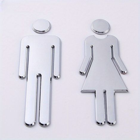 Panneaux de toilettes, panneaux de toilettes hommes et femmes (argentés), panneaux directionnels, (1/5)