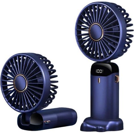 Ventilateur portable TOVBMUP - Ventilateur rechargeable - Ventilateur de table sans fil - Mini ventilateur - Pliable - Idéal pour dortoir, chambre, bureau - Bleu - 5 vitesses (1/5)
