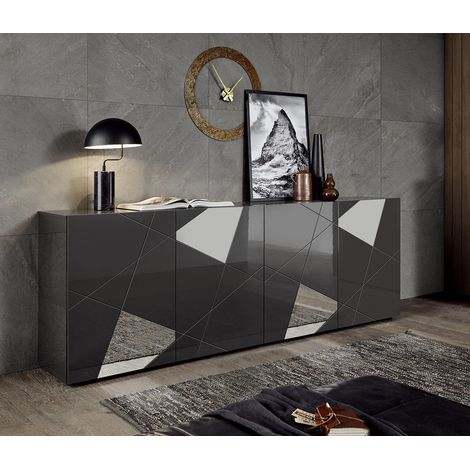 Buffet/bahut moderne 241 cm gris laqué brillant Larissa (1/5)