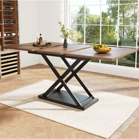 MEUBLIV Ausziehbarer Esstisch 120-160x80 cm Schwarz und Nussbaum – für 6 bis 8 Personen (1/5)