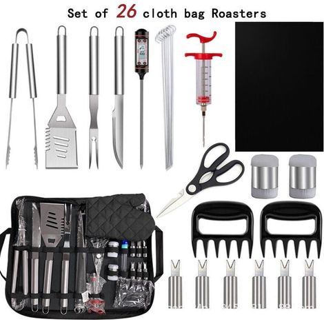 26Pcs Kit Outils Barbecue Acier Inoxydable avec Sac Rangement, Set Barbecue Portable Extérieur Cadeau de Barbecue Idéal pour Les Hommes (1/5)