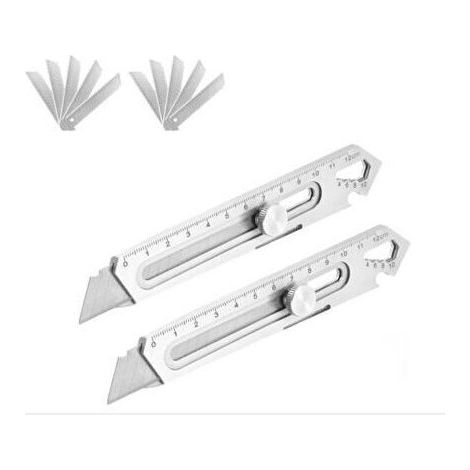 Paquet de 2 Cutter Professionnel Rétractable En Acier Inox Avec 10 Lames (18 mm), Couteau Utilitaire Polyvalent De Précision, Mécanisme De Changement Rapide Pour Bureau, Maison (1/3)