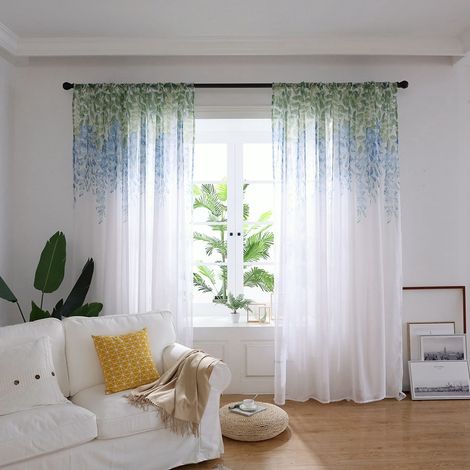 Rideaux en polyester, cantonnières en voile, décoration pour chambre et salon (bleu) (1/5)