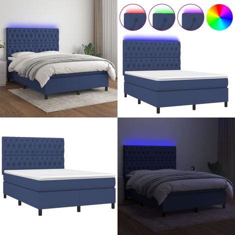 Boxspringbett mit Matratze & LED Blau 140x200 cm Stoff - Boxspringbett - Doppelbett - Bettenrahmen - Schlafsystem - Lattenrost - Home & Living