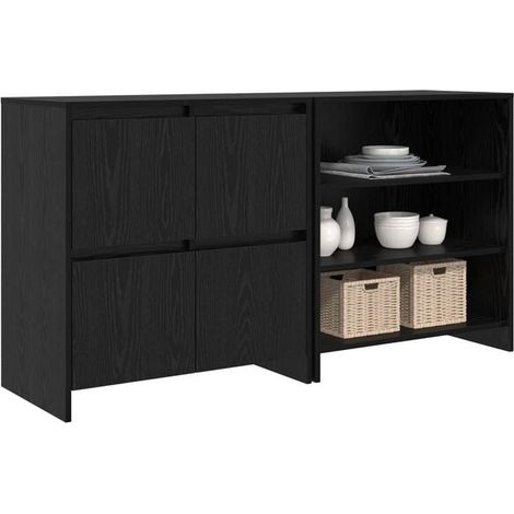 Buffet Bas 2 Portes, Meuble de Rangement en Bois d'Ingénierie Couleur Chêne Noir, 70 x 41 x 75 cm (1/5)
