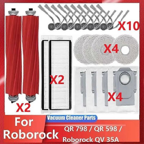 Pièces compatibles pour aspirateurs Roborock QR 798 / QR 598 / Roborock QV 35A : rouleau principal, brosse latérale, filtre HEPA et chiffon de nettoyage (1/5)