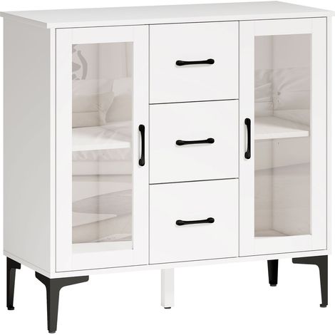 Aparador de MDF blanco con puertas y cajones de cierre suave