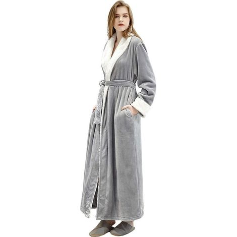 Peignoir de bain long femme doux et chaud en molleton, robe de chambre confortable, peignoir douillet pour salle de bain, housse de bain chaude, grande taille, unisexe, parfait pour l'hiver et la déte (1/5)