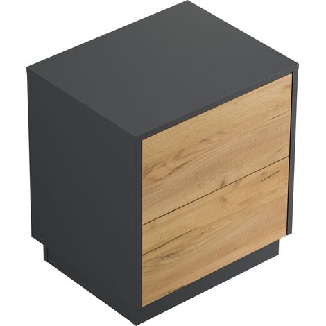 Design Nachttisch Concepto M 50cm stehend, 2 Pushauszüge Grafit Eiche