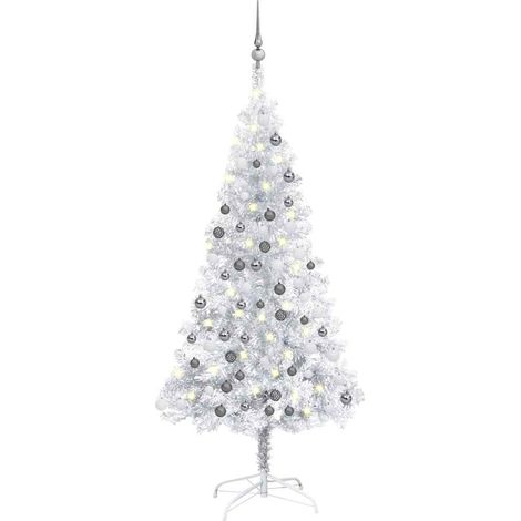 Künstlicher Weihnachtsbaum Beleuchtung & Kugeln Silber 120 cm