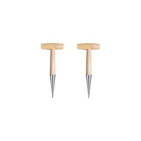 Lot de 2 plantoirs T pour plantation de bulbes, acier inoxydable et manche en bois (1/5)