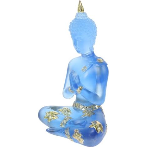 Figurine Décoration Artisanale Bleue en Résine Finition Feuille d'or Bouddha Délicate et Stable Style Rétro et Toucher Confortable pour Intérieur (1/5)