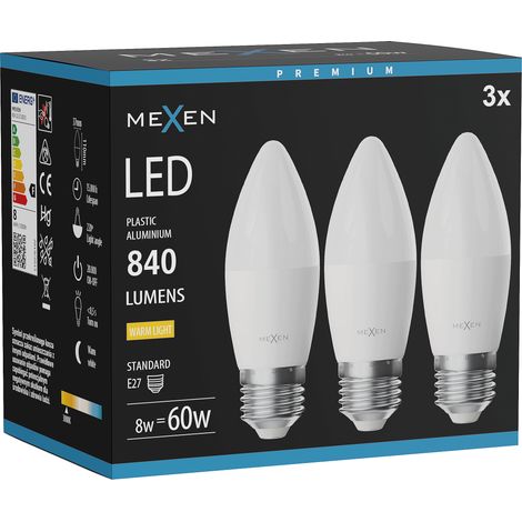 Mexen Nova 3x Ampoule LED E27, C37, 8W, Chaude - 3000K, 840 lm - L102-E27-0830-01x03 (1/3)
