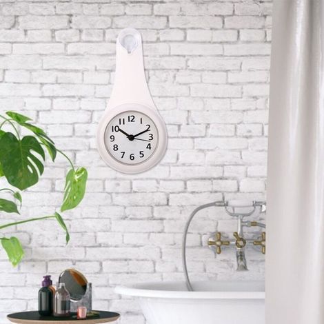 Horloge suspendue étanche pour cuisine et salle de bain (blanche) (1/4)