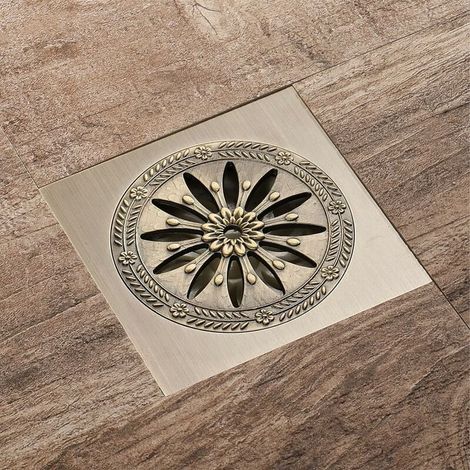 Duschablauf aus Messing, quadratischer geruchshemmender Bodenablauf, Duschgitter für Badezimmer, großes Kaliber 10 x 10 cm, Badezimmerzubehör (1/4)