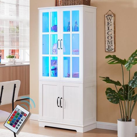 Vitrinenschrank mit LED-Beleuchtung, 180cm, 4 Türen, weiß (1/5)