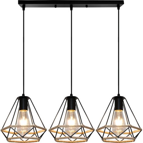 Plafonnier noir à 3 lampes, suspension moderne avec abat-jour en métal, éclairage d'îlot de cuisine (ampoules non incluses). (1/5)