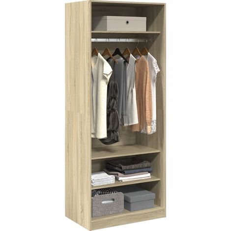 Armoire dressing 1 penderie 3 étagères 80cm - Collection Klozer-Chêne clair (1/5)