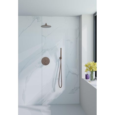 FugaFlow Eccelente Acces Ensemble de douche de pluie encastré - rond - thermostatique - bras mural - pomme de tête 25cm - douchette à main sur barre -