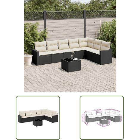 The Living Store Salon de jardin 8 pcs avec coussins noir résine tressée - Ensemble Salon De Jardin - Meuble De Jardin - Résine Tressée - Rotin Synthétique - Mobilier Extérieur (1/3)