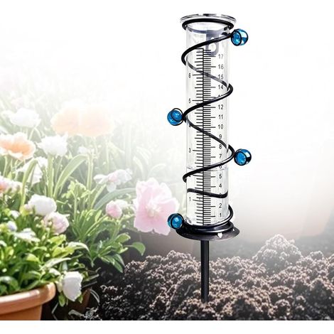 Pluviomètre en verre et fer pour jardin, pluviomètre résistant au gel avec support en métal, facile à lire, pluviomètre de jardin pour extérieur et paysage, terrasse, pelouse, transparent (1/5)