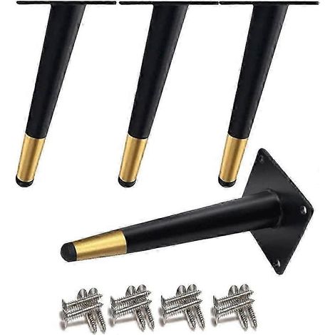 Ensemble de pieds de table inclinés, pieds d'armoire en métal (10 cm), pieds de meubles fuselés, acier inoxydable 201, noir et or, base antidérapante et silencieuse, convient aux canapés et autres meu (1/5)