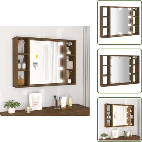 Spiegelschrank mit LED Braun Eichen-Optik 76x15x55 cm - Spiegelschrank - Badezimmermöbel - LED-Spiegel - Holzwerkstoff - Akrylspiegel (1/5)
