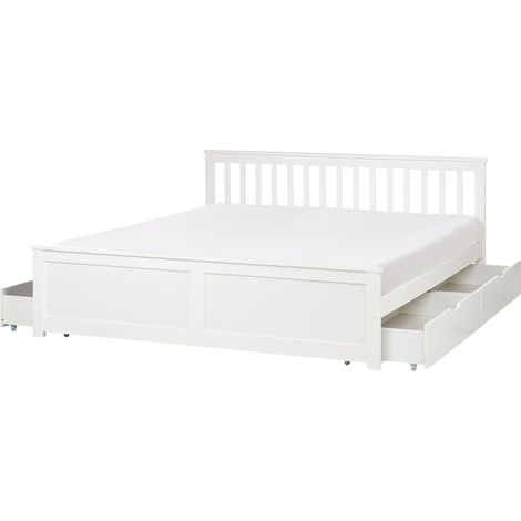 Bed with Storage Drawers Pine Wood OLENDON 180 x 200 cm (EU Super King) White (1/5)