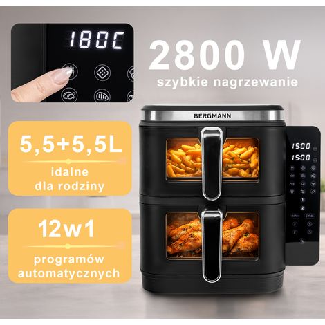 Freidora de grasa BERGMANN YI de 2 c谩maras vertical de 5,5 l + 5,5 l, 2800 W, libro N (1/5)
