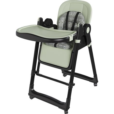Chaise haute bébé 2-en-1 avec fonction balancelle, harnais 5 points, roulettes freinables, plateau amovible, réglable en hauteur, vert foncé (1/5)