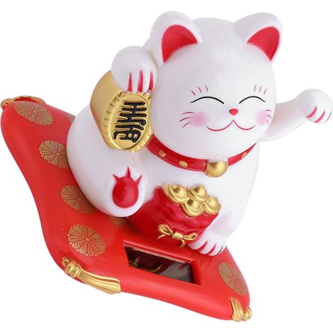 Chat solaire mignon qui fait coucou, porte-bonheur et richesse, décoration pour la maison ou la voiture (blanc) (1/5)