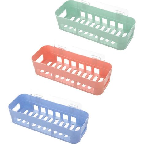 Etagère De Salle De Bain - Panier Rectangulaire Auto-Adhésif En PP - Sans Perçage Pour Savon Shampooing Dans Douche - 3 Pièces