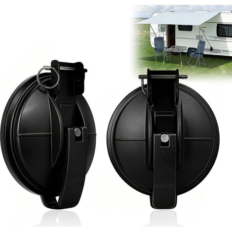 Lot de 2 supports d'auvent pour camping-car avec crochets et grandes ventouses, accessoires de camping-car, support pour pieds d'auvent pour camping-car, camping-car, caravane (noir) (1/5)