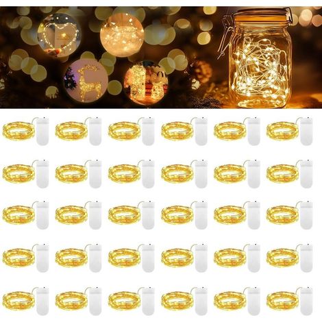 30er-Pack Mini-LED-Lichterketten, batteriebetrieben, 1 m, 10 Kupferdrähte, Dekorationsbeleuchtung für drinnen und draußen, z. B. für Flaschen, Hochzeiten, Partys, Weihnachten, Schlafzimmer, warmweiß [ (1/5)