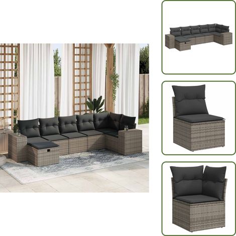 7-tlg. Garten-Sofagarnitur mit Kissen Grau Poly Rattan - Gartensofa Set - Garten Sofa Set - Outdoor Sofa Set - Garten Sofagarnitur (1/5)