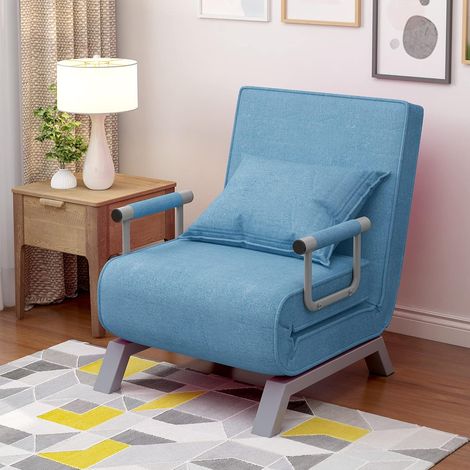 3-in-1 sofa bed, padded seat, folding armchair with 6-position reclining back cushion, chaise longue, sofa for home, office (blue) (1/5)