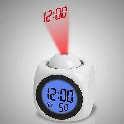 Réveil projecteur LED multifonctionnel avec annonce vocale, blanc (câble USB non inclus) (1/3)