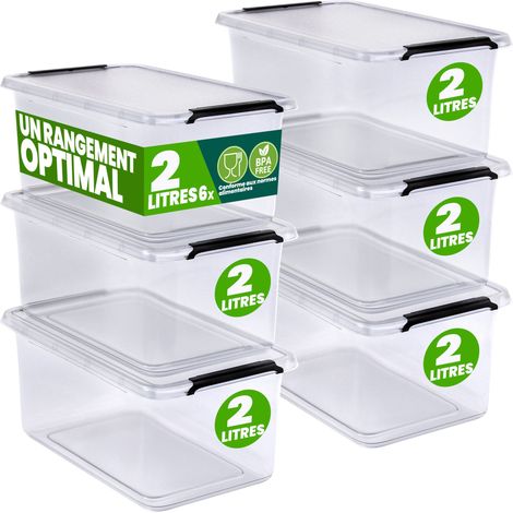 Deuba – Boîte de rangement empilable en plastique transparent sans BPA – 2L – Couvercle avec charnières – Congélation jusqu'à -25°C