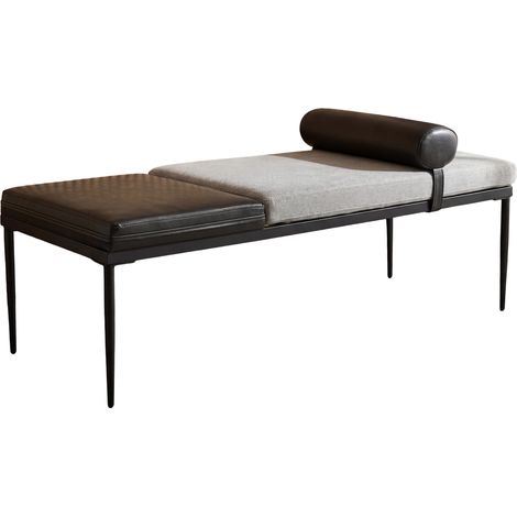 Wahson Banc de Lit Moderne Pieds en Métal -Banc d'entrée-Banquette de Fenêtre en Cuir et Lin pour Chambre à Coucher, 140 x 55 x 47 cm, Blanc