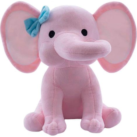 Weicher und flauschiger Plüschelefant, ideal als Babykissen oder Geburtstags- oder Abschlussgeschenk (rosa und weiß, 25 x 25 x 25 cm). (1/5)