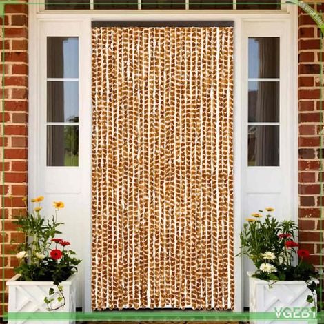 377400 Rideau anti-mouches ocre et blanc 90x200 cm chenille (1/5)
