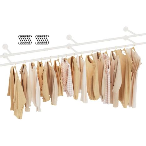 211 cm Portant à Vêtements Industriel, Métal Tringle Penderie Murale, Capacité de Charge de 50kg, Amovible DIY Dressing Chambre, Support de Séchage, Lot de 2, Blanc
