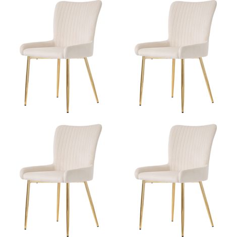 Lot de 4 chaises de salon en velours beige - Structure métal doré, support lombaire - Chaise longue luxe 47x58x85cm (1/5)